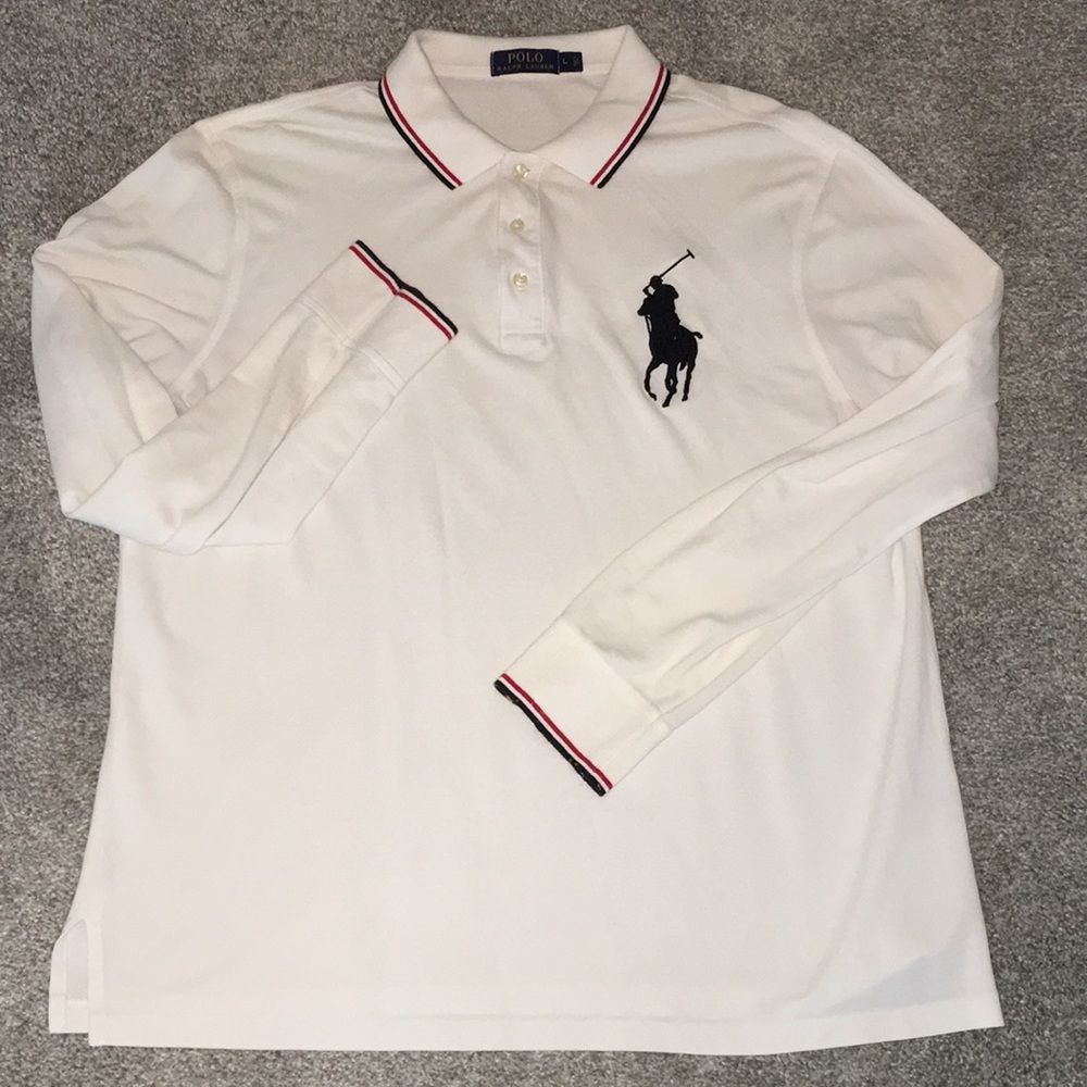Big Pony White Polo Ralph Lauren Golf Polo Tennis embossed LS summer shirt L
